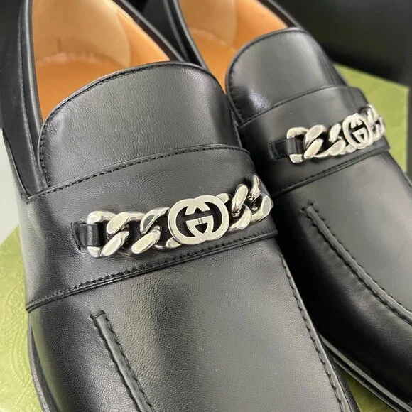 GUCCI Men's Chain Calf Black Leather Loafer, 739774, Gucci 11 - Picture 11 of 16